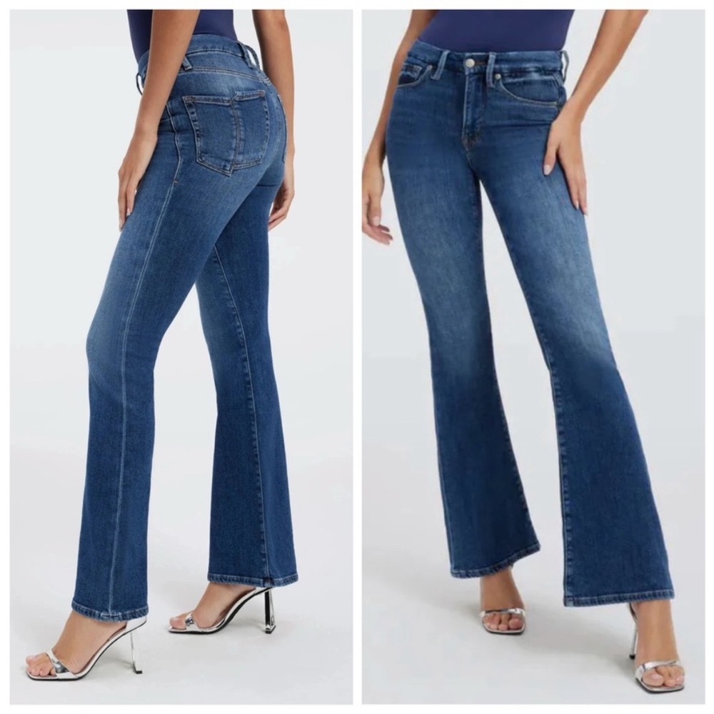 GOOD AMERICAN Good Legs Flare Cashmere Jeans in Indigo 329 6 / 28 stretch